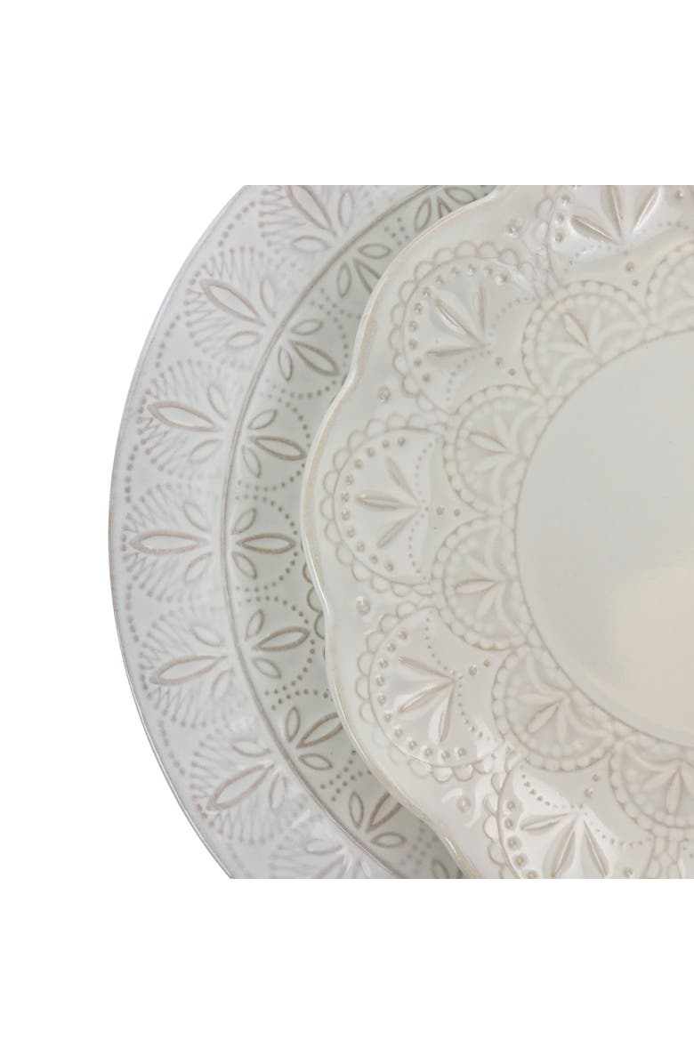 Elama White Lace 16 Piece Luxurious Stoneware Dinnerware with Complete Setting for 4, Alternate, color, White