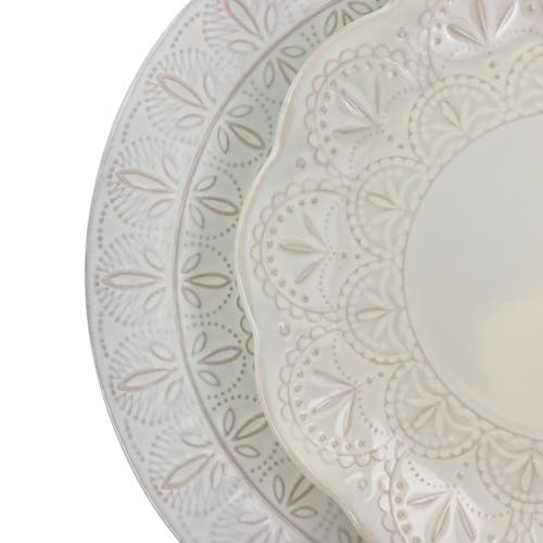 Elama White Lace 16 Piece Luxurious Stoneware Dinnerware With Complete Setting For 4 In White