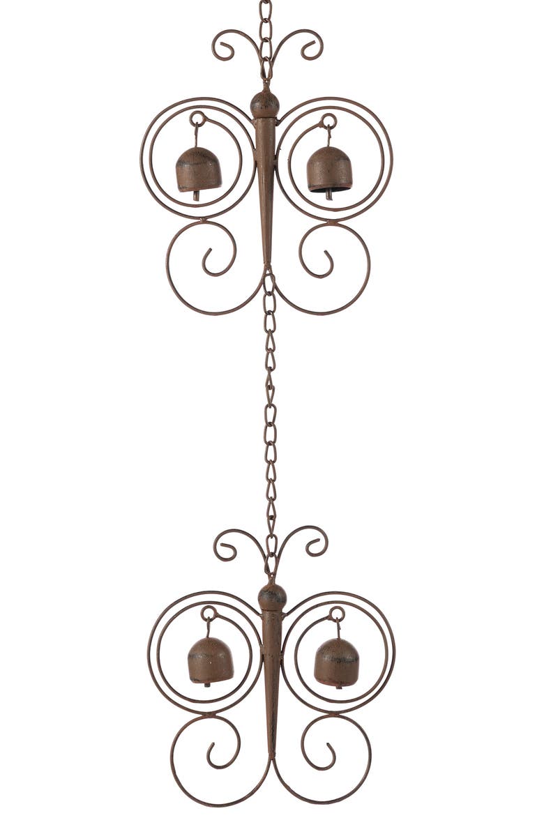 Glitzhome 8.5ft Faux Copper Butterfly Shaped Rain Chain with V-Shaped Gutter Clip, Alternate, color, Bronze