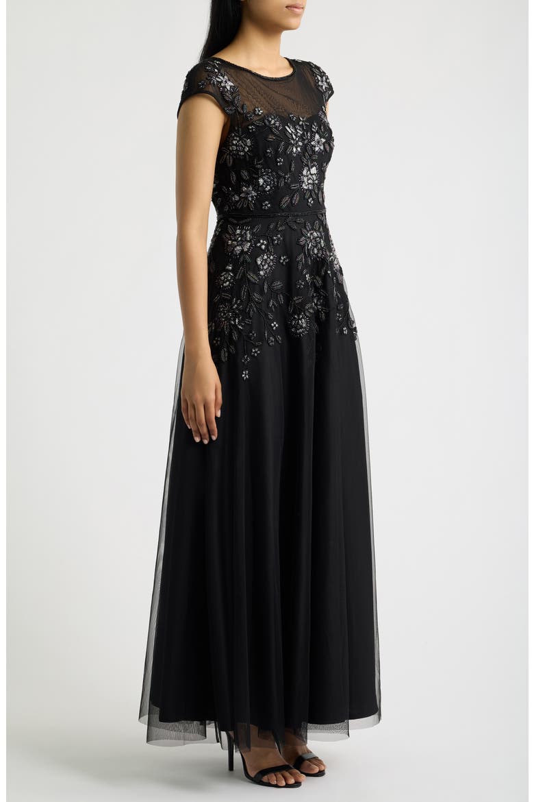 Beaded Floral Gown, Alternate, color, BLACK 001