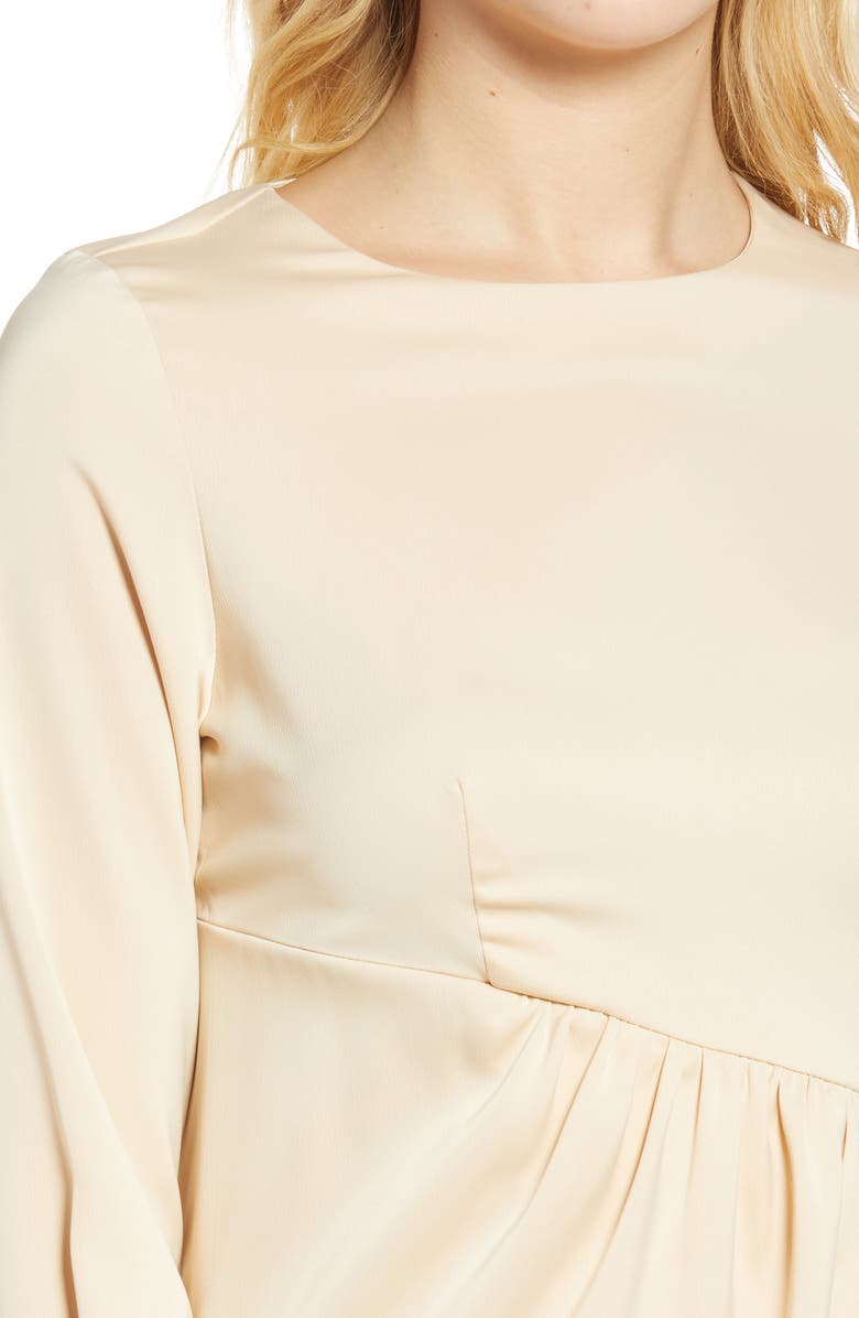 KENDALL + KYLIE Pleated Satin Long Sleeve Midi Dress, Alternate, color, 