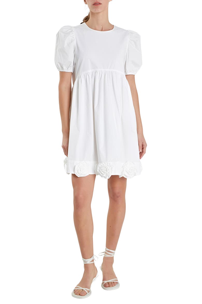 Corsage Puff Sleeve Babydoll Minidress, Main, color, IVORY