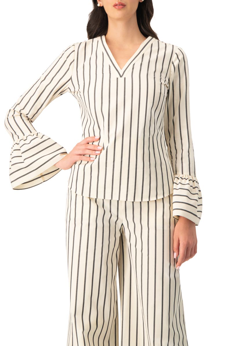 IVONNE Striped V-Neck Oversized Shirt, Main, color, Natural