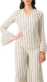 IVONNE Striped V-Neck Oversized Shirt