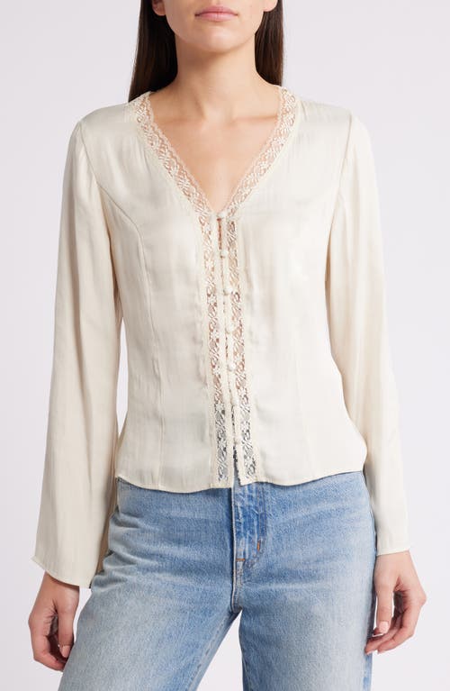 Treasure & Bond Lace Trim Satin Button-up Shirt In Ivory Dove