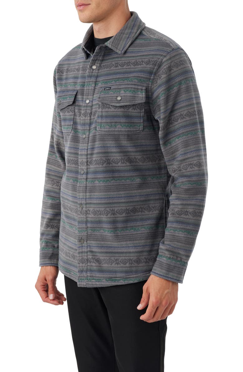 O'Neill Glacier Stripe Fleece Snap-Up Overshirt, Alternate, color, 