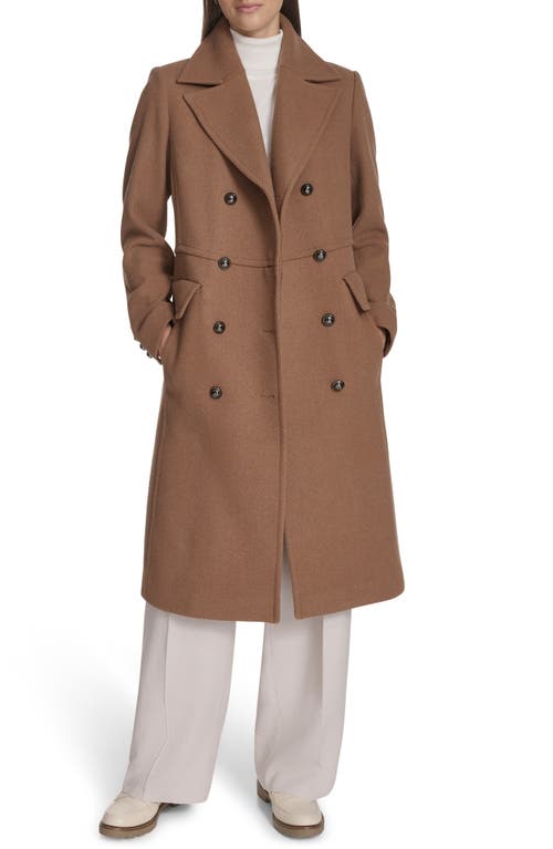 Kenneth Cole New York Wool Blend Double Breasted Coat In Brown