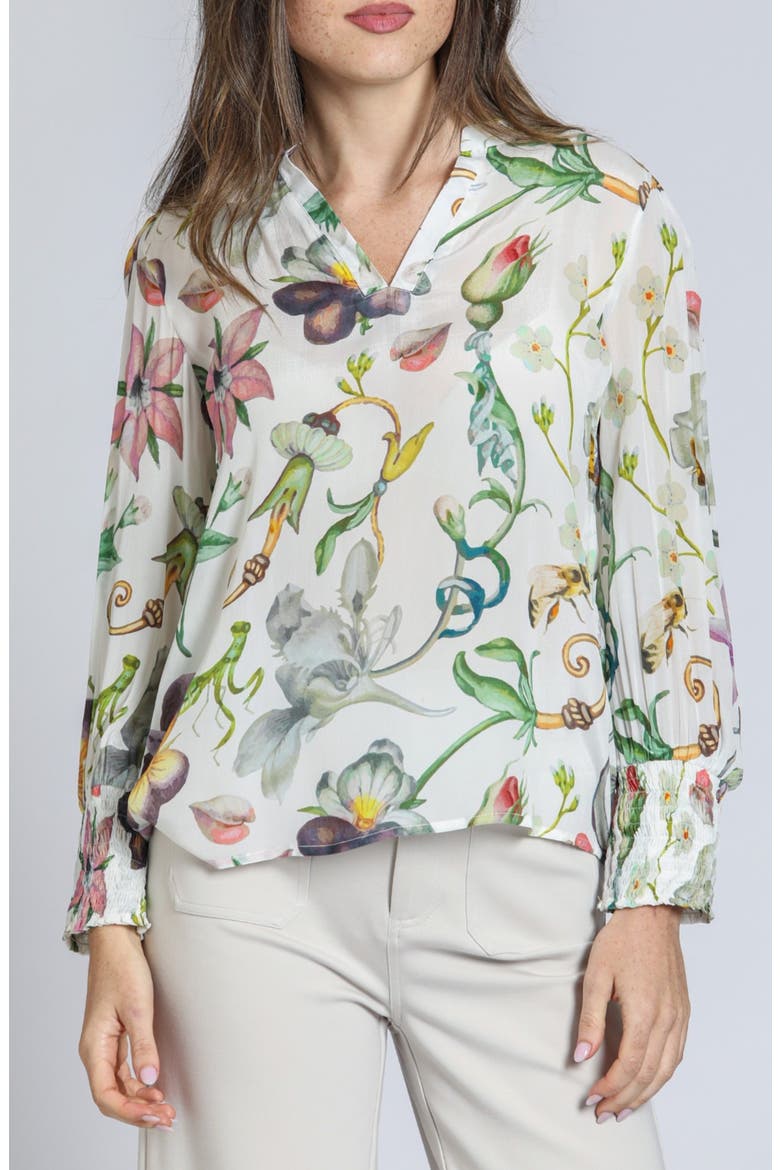 Print Smocked Cuff Top, Main, color, WHITE MULTI