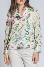 APNY Print Smocked Cuff Top