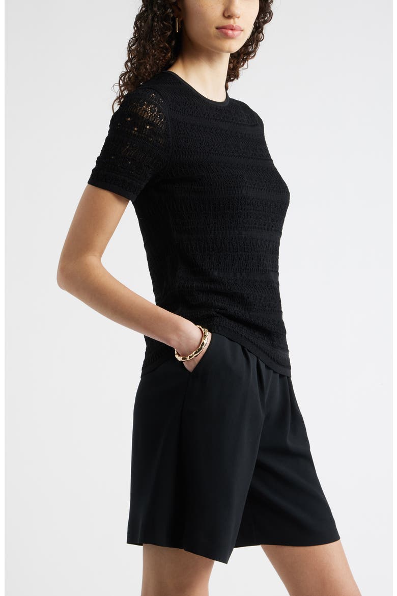 Pointelle Knit Crewneck Sweater, Alternate, color, BLACK