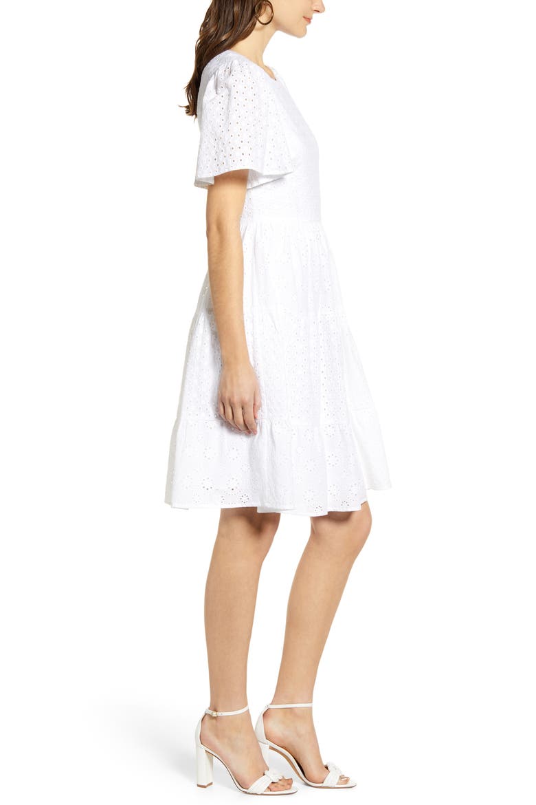 Mixed Eyelet A-Line Dress, Alternate, color, WHITE