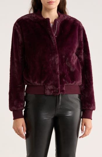 Sanctuary Luxe Faux Fur Zip Bomber Jacket In Burgundy