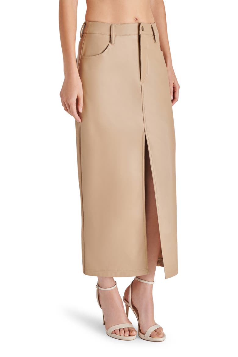 Avani Faux Leather Midi Skirt, Alternate, color, CAMEL