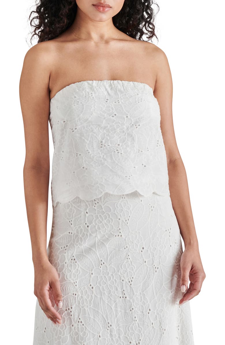 Steve Madden Amalia Strapless Cotton Eyelet Top, Main, color, 