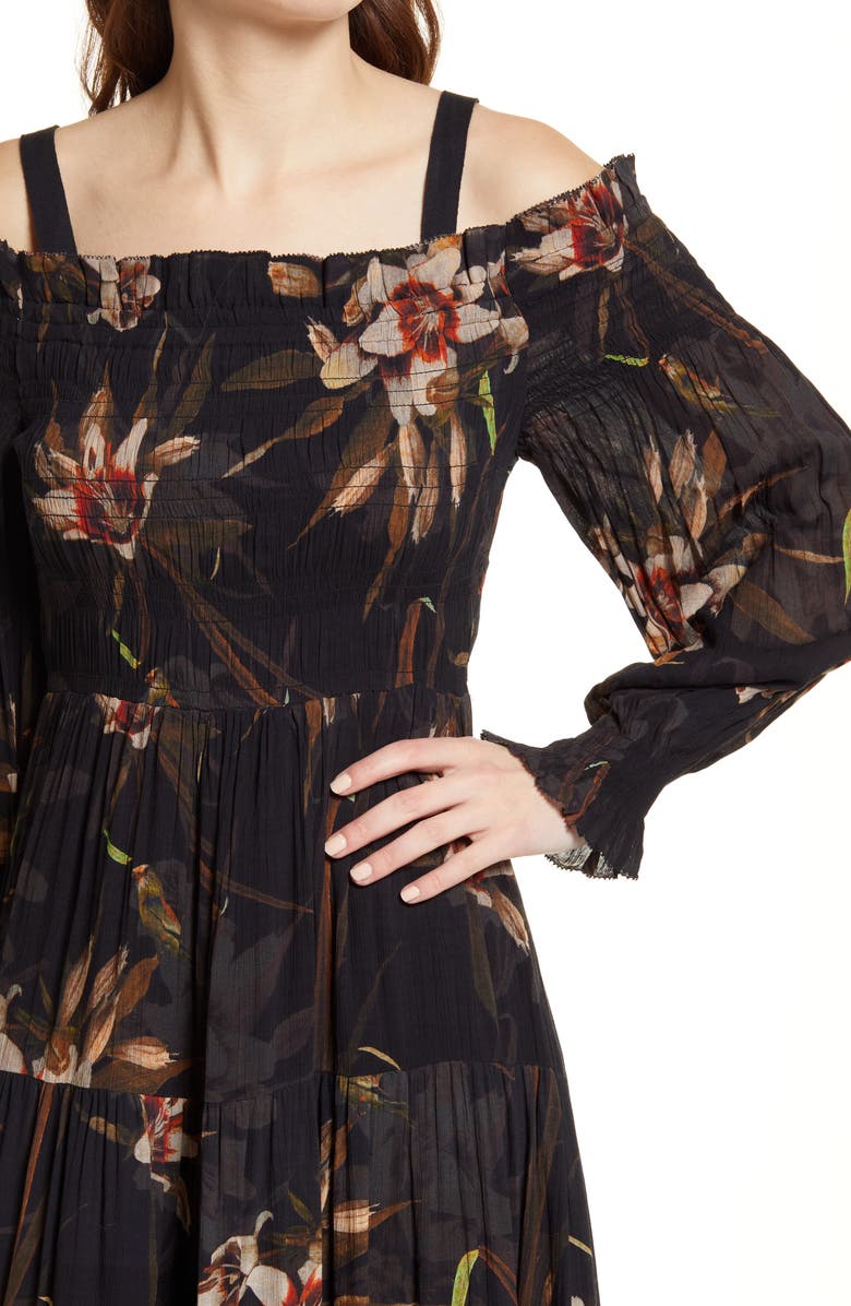 AllSaints Lillemor Kuroyuri Floral Long Sleeve Midi Dress, Alternate, color, 