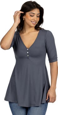 24seven Comfort Apparel Short Sleeve Tunic Top with Button Detail