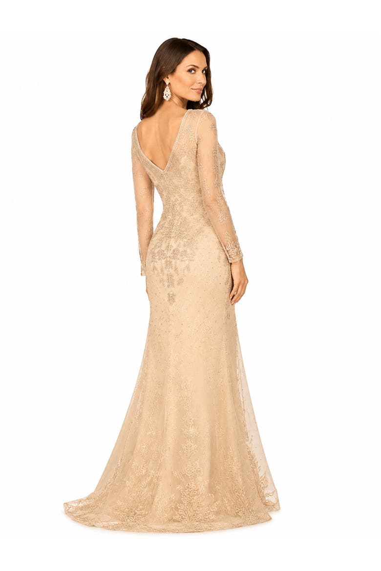 Beaded Faux-Wrap V-Neck Bridal Gown, Alternate, color, Champagne