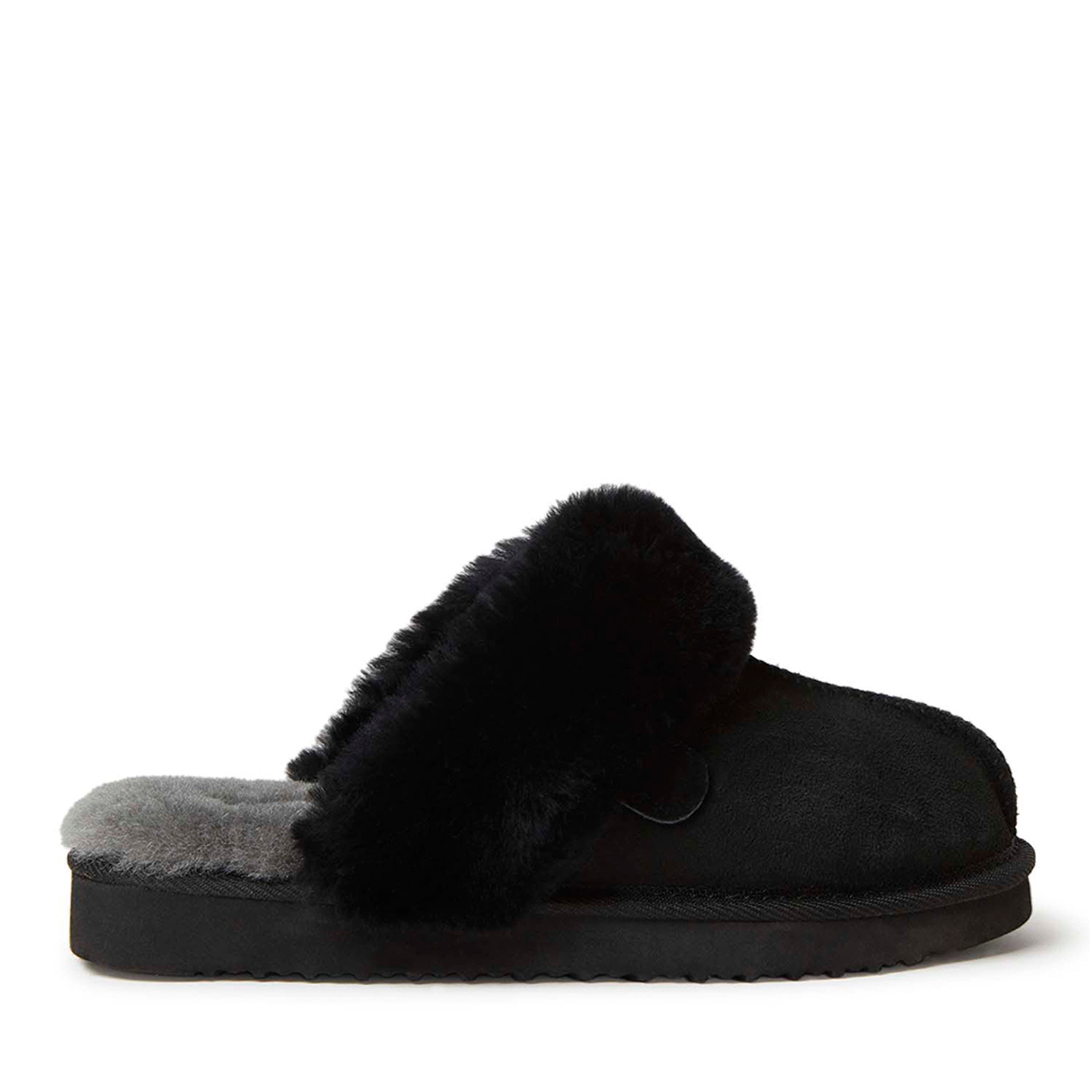 DEARFOAMS Fireside Sydney Genuine Shearling Scuff Slipper, Alternate, color, Black