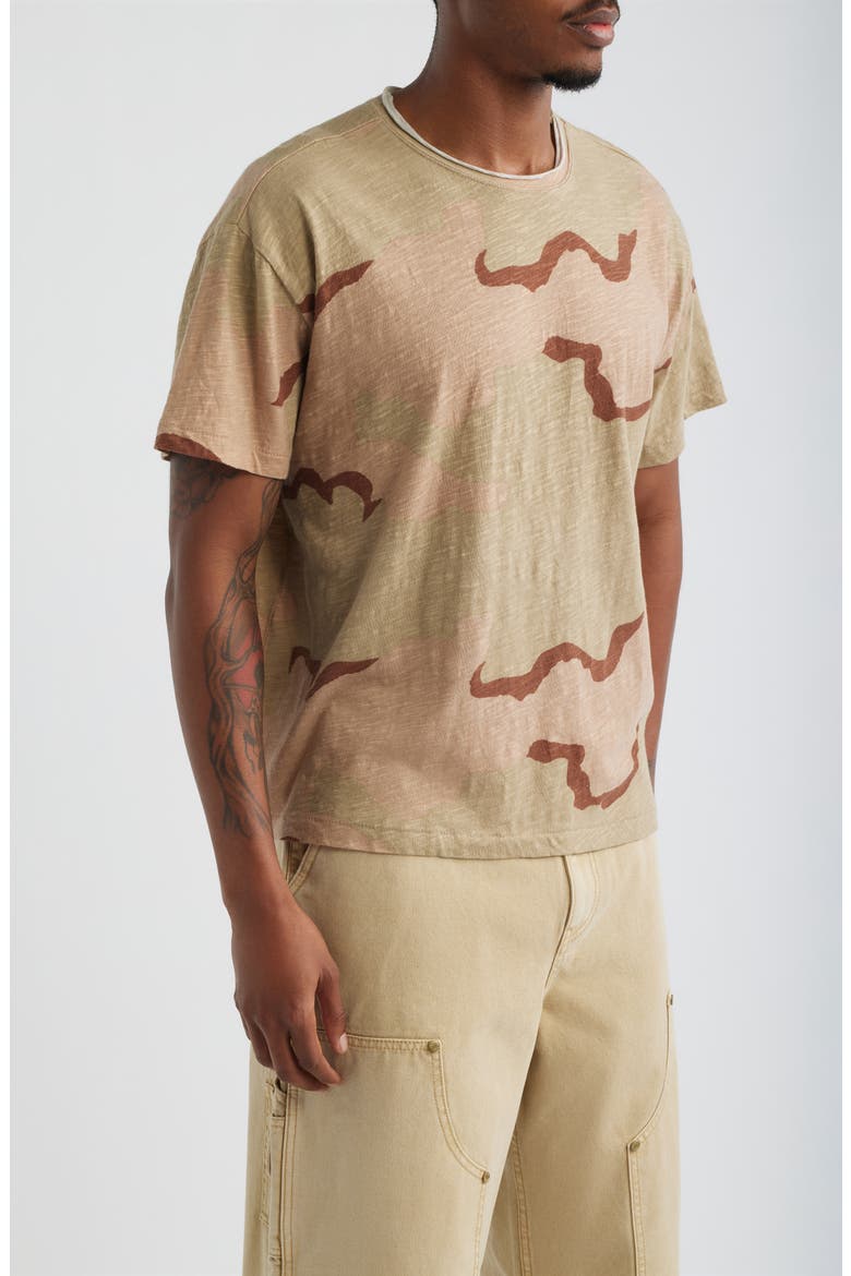Slub Print Cotton Crewneck T-Shirt, Alternate, color, SAND CAMO