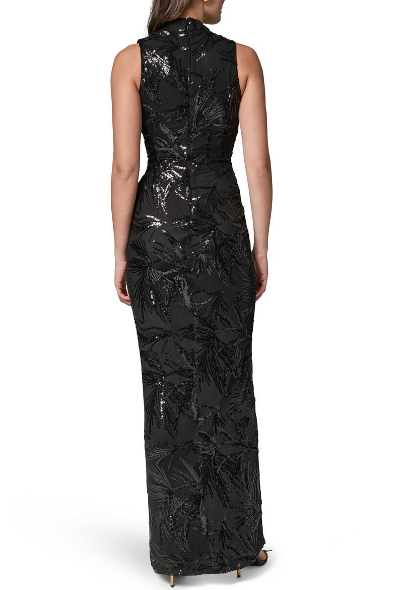 Sequin Floral Faux Wrap Gown, Alternate, color, BLK/ BLACK