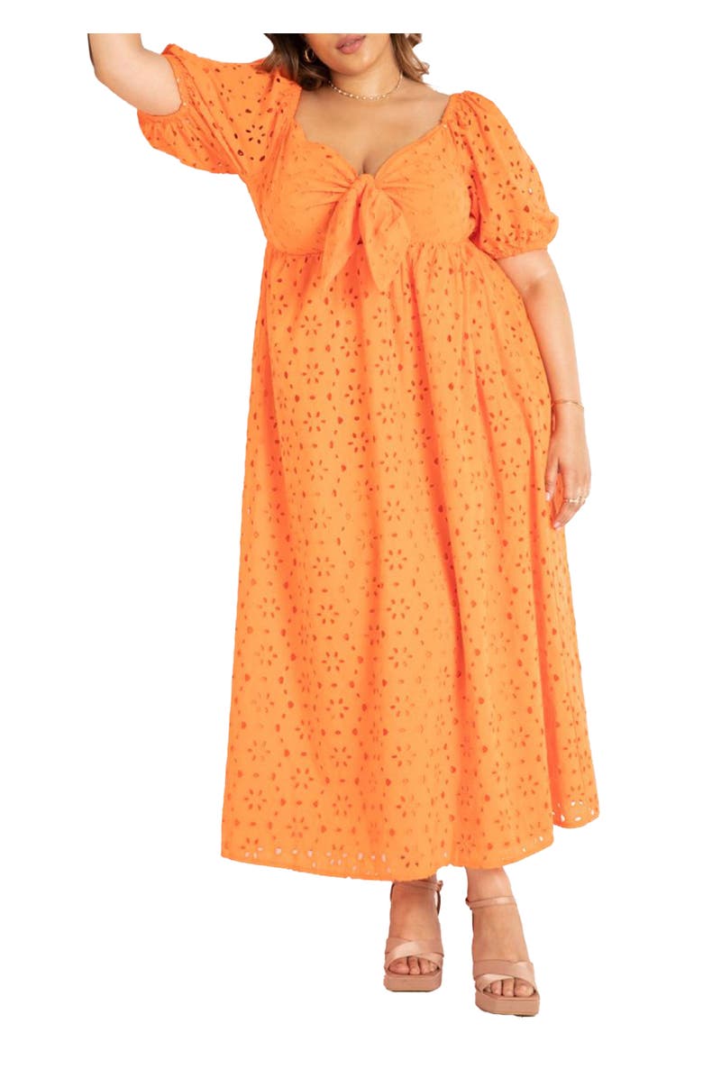 ELOQUII Eyelet Tie Front Maxi Dress, Main, color, Firecracker