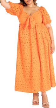 ELOQUII Eyelet Tie Front Maxi Dress
