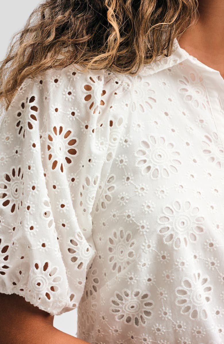 Isaac Mizrahi New York Eyelet Puff Sleeve Shirtdress, Alternate, color, White