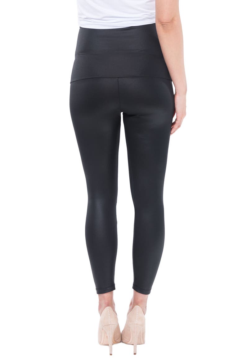 Date Night Over the Belly Coated Maternity Leggings, Alternate, color, BLACK