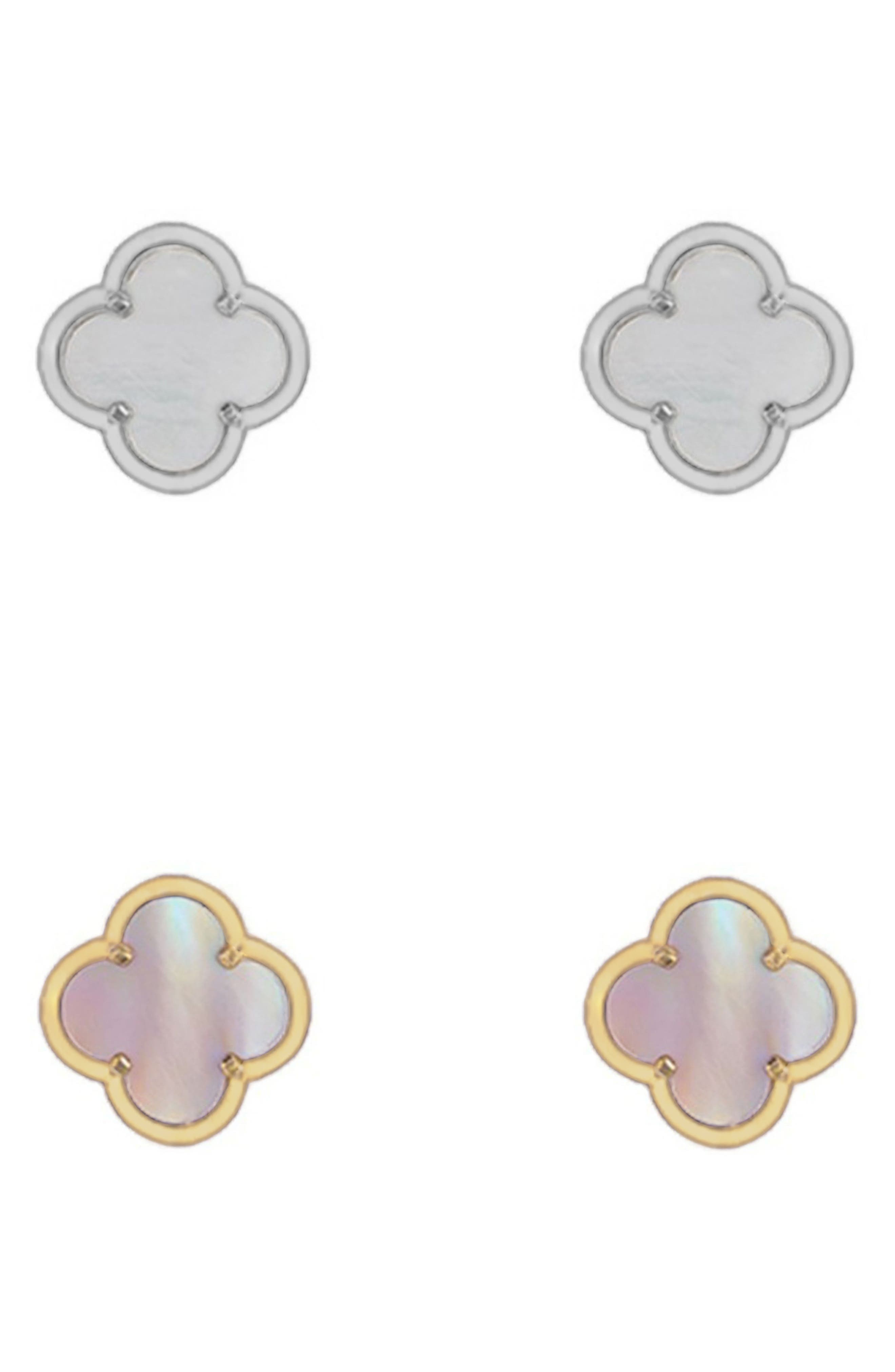 Adornia Set of 2 Mother-of-Pearl Clover Stud Earrings
