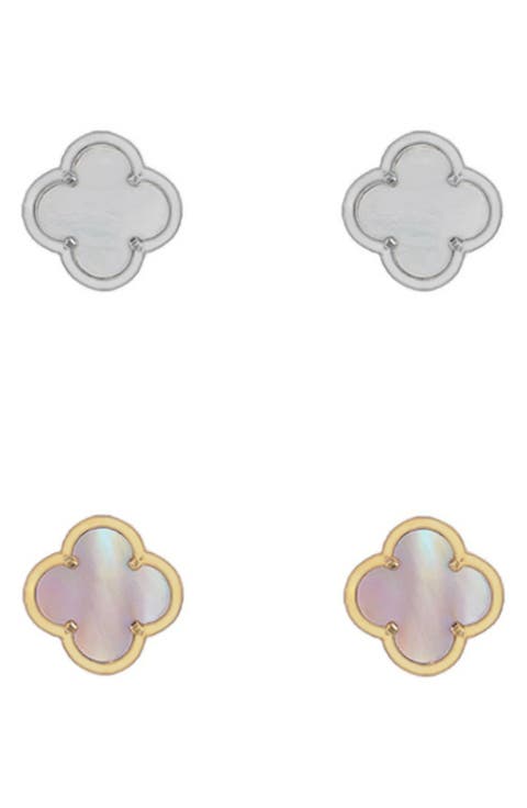 Set of 2 Mother-of-Pearl Clover Stud Earrings