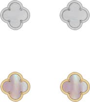 Adornia Set of 2 Mother-of-Pearl Clover Stud Earrings