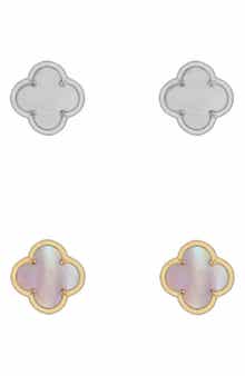 Adornia Set of 2 Mother-of-Pearl Clover Stud Earrings