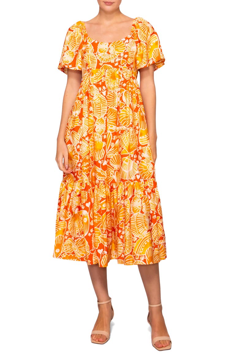 Flutter Sleeve Dress, Main, color, ORANGE MUSTARD PRINT