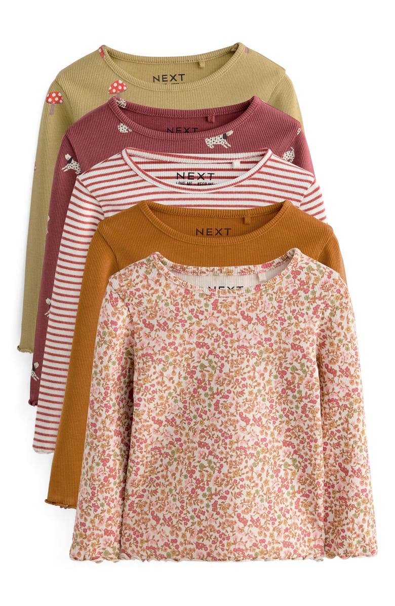 NEXT Kids' 5-Pack Ribbed T-Shirts, Main, color, Orange Multi