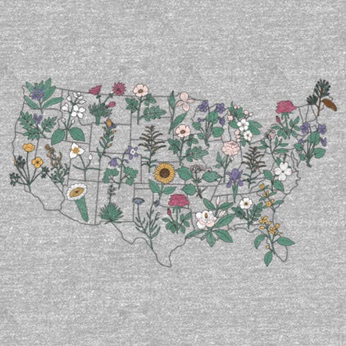 Lost Gods State Flower Map  Graphic T-shirt In Gray
