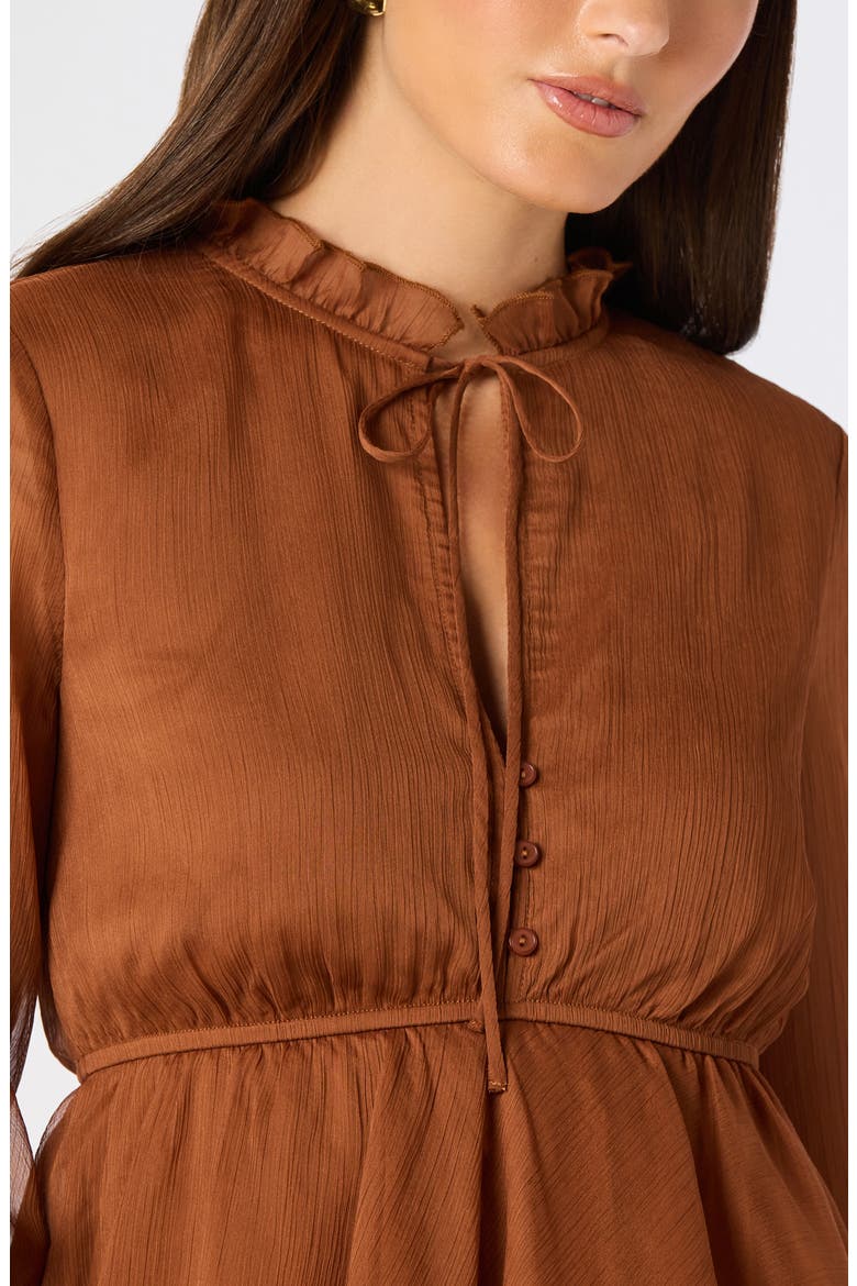 Tereasa Ruffle Tie Neck Peplum Top, Alternate, color, LIGHT BROWN