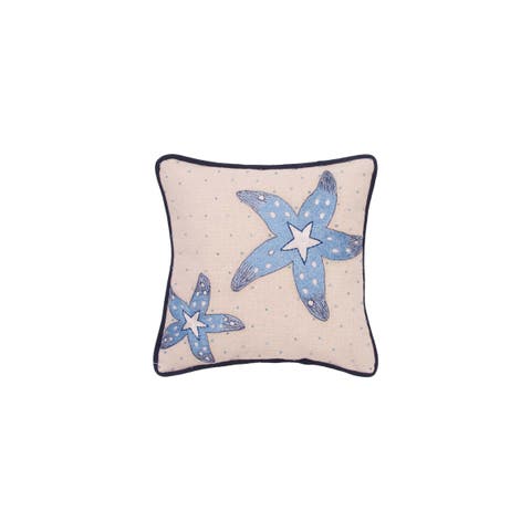 Abstract Oceanic Blue Sea Star Graphic Print Embellished Throw Pillow, 10" x 10"