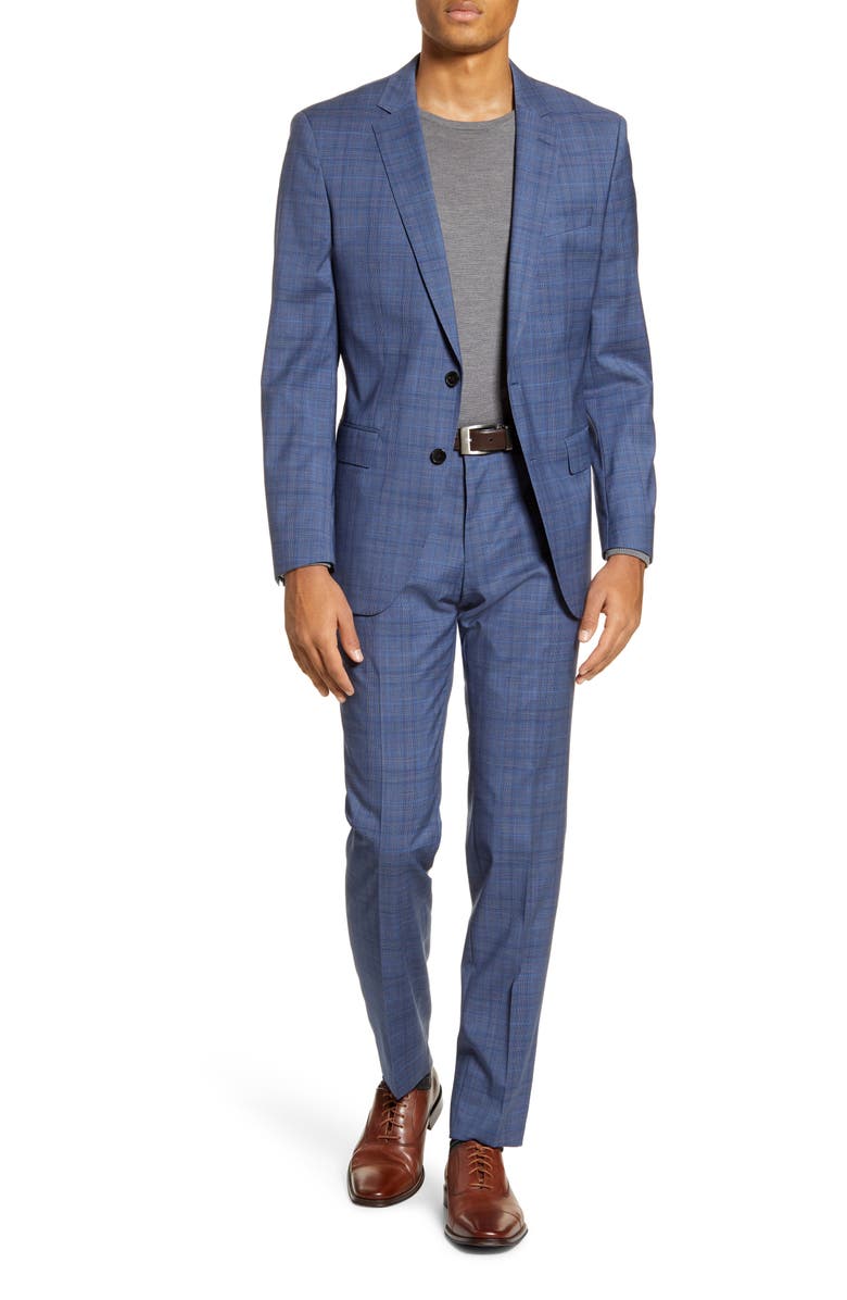 BOSS Huge/Genius Trim Fit Plaid Wool Suit, Main, color,