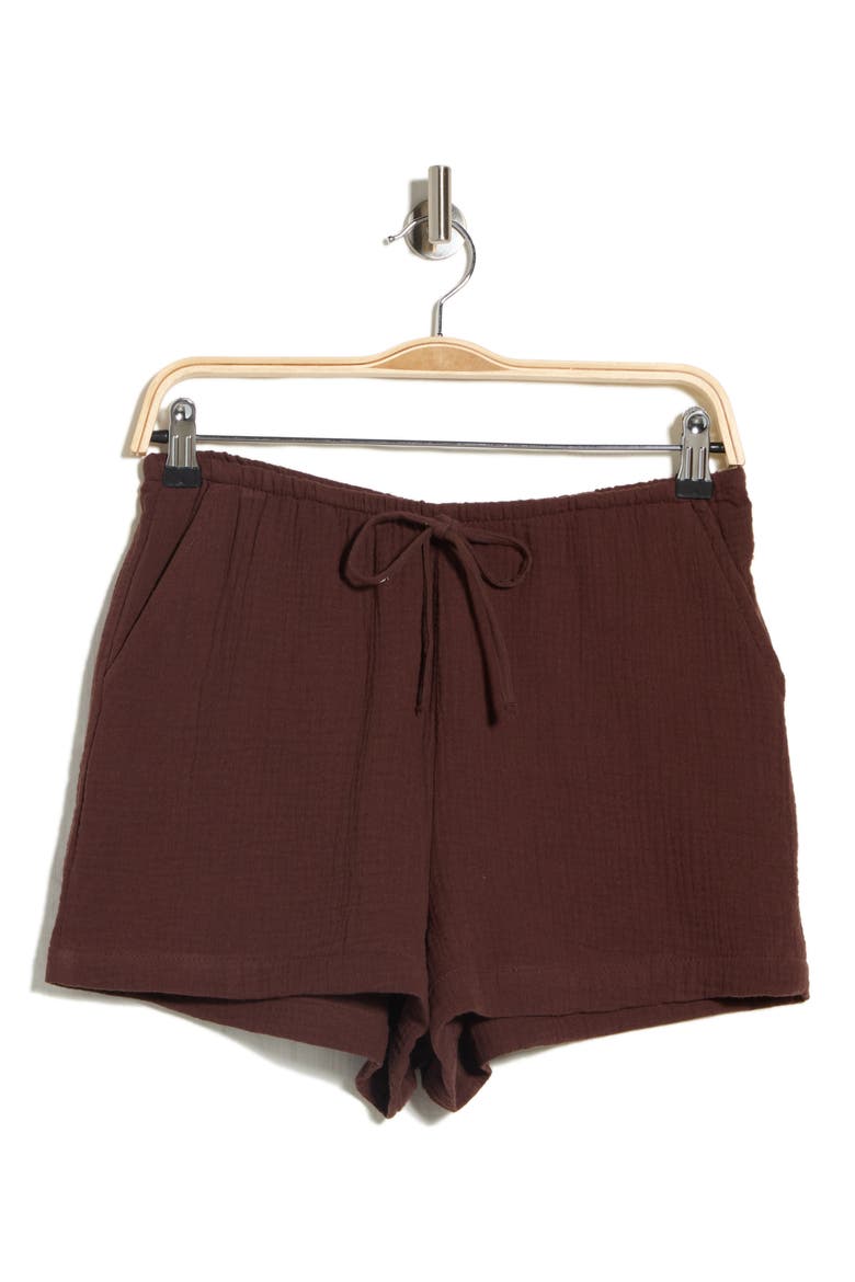 Cotton Gauze Drawstring Shorts, Alternate, color, COFFEE BEAN