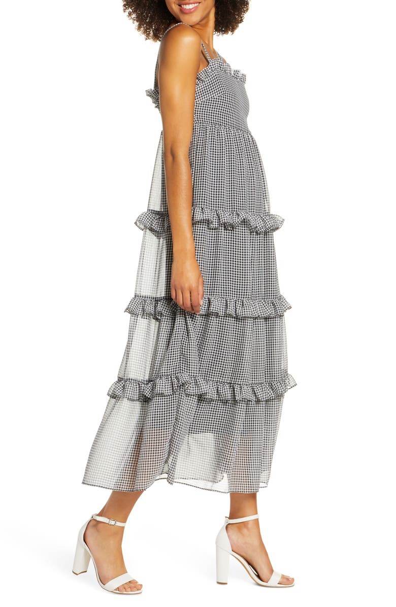 Cooper St Sunday Girl Frill Check Chiffon Midi Sundress, Alternate, color, 