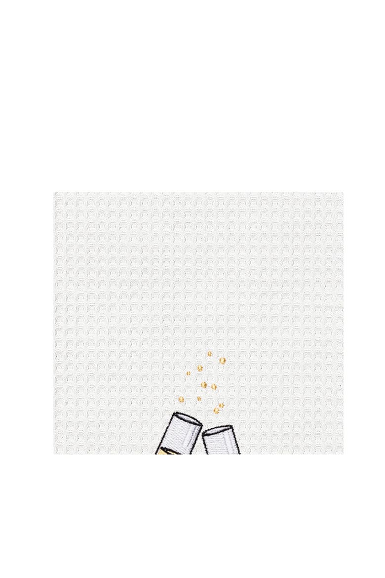 "Let's Get Fizzical" Bubbly Champagne Glasses Funny Waffle Weave Embroidered Dishtowel, Alternate, color, Yellow
