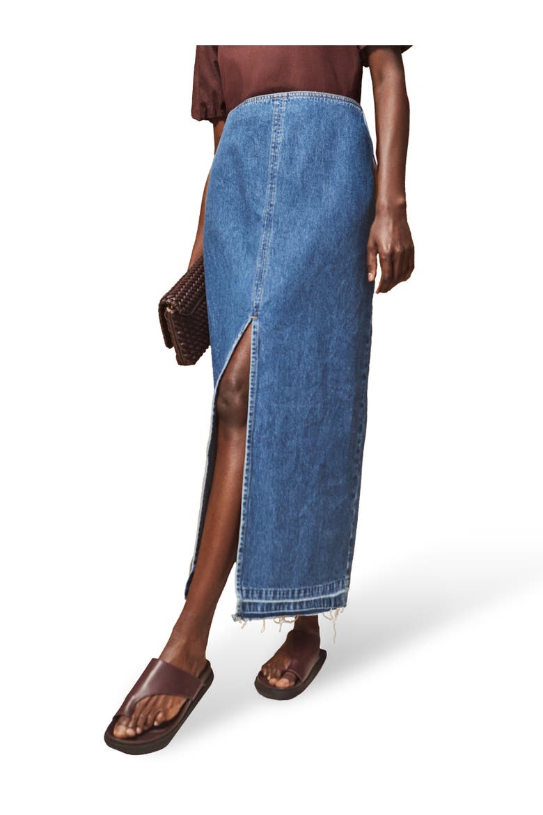 Denim Split Front Maxi Skirt, Alternate, color, Blue