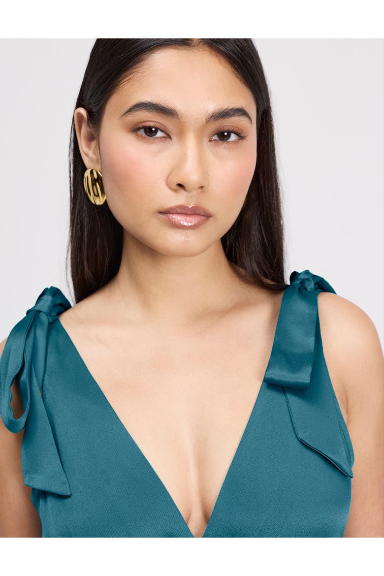 Nora Tie Shoulder Satin Maxi Dress, Alternate, color, Emerald