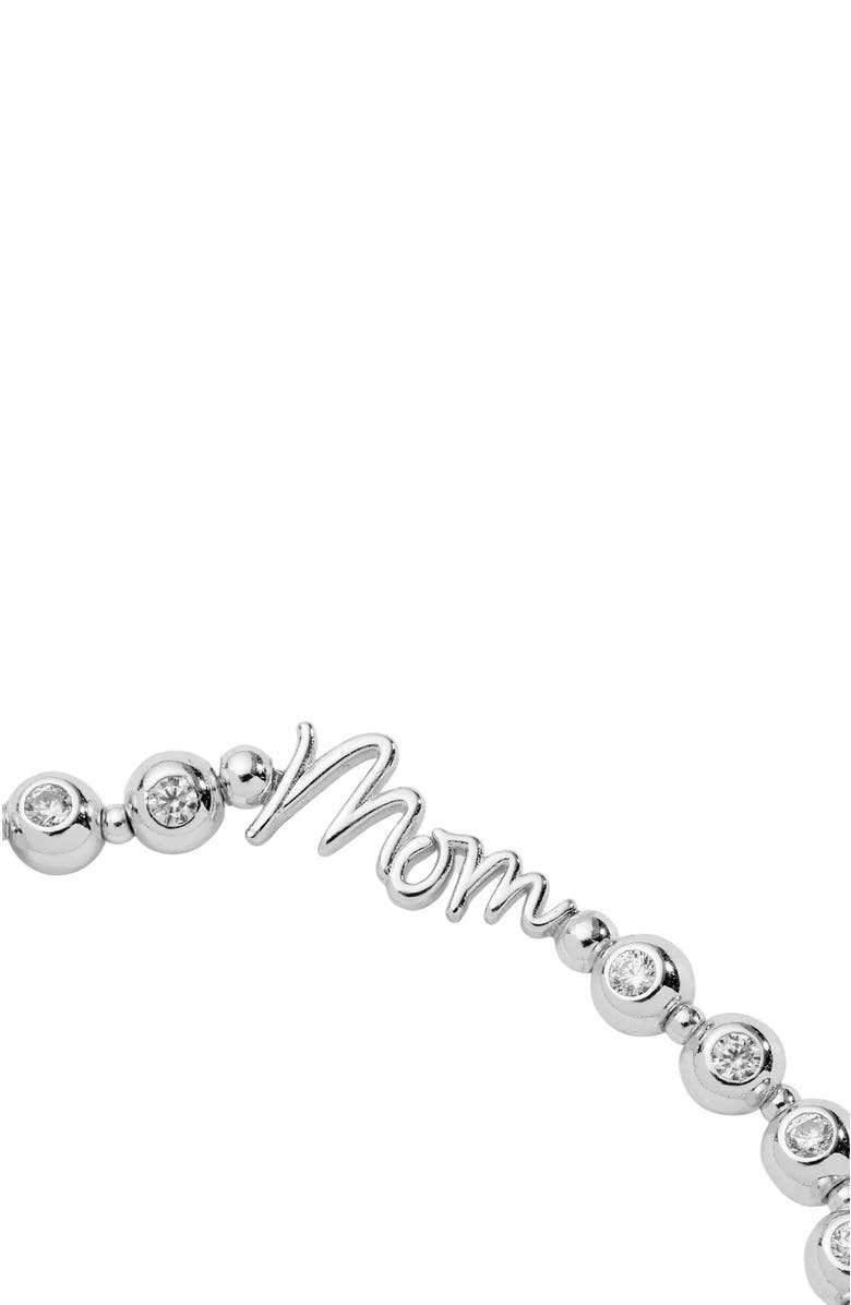 Alex and Ani Mom Elongated Crystal Stretch Bracelet, Alternate, color, Silver