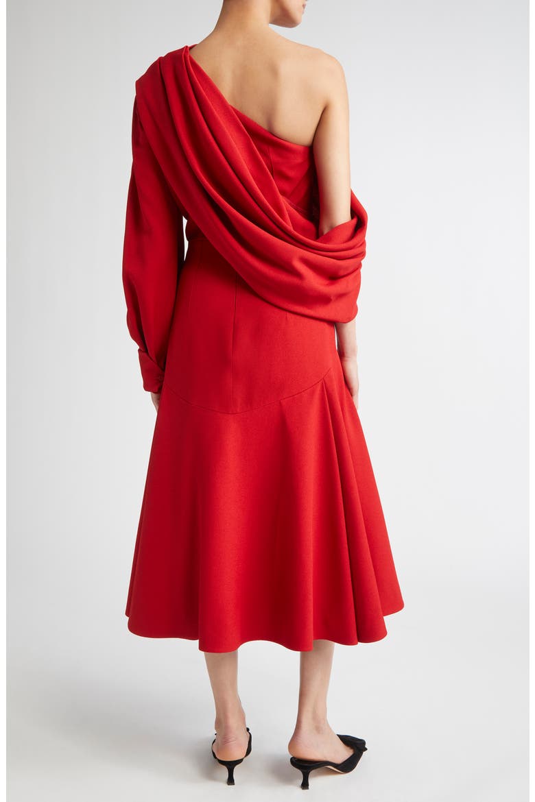 Sehima Draped One-Shoulder Crepe Dress, Alternate, color, RED