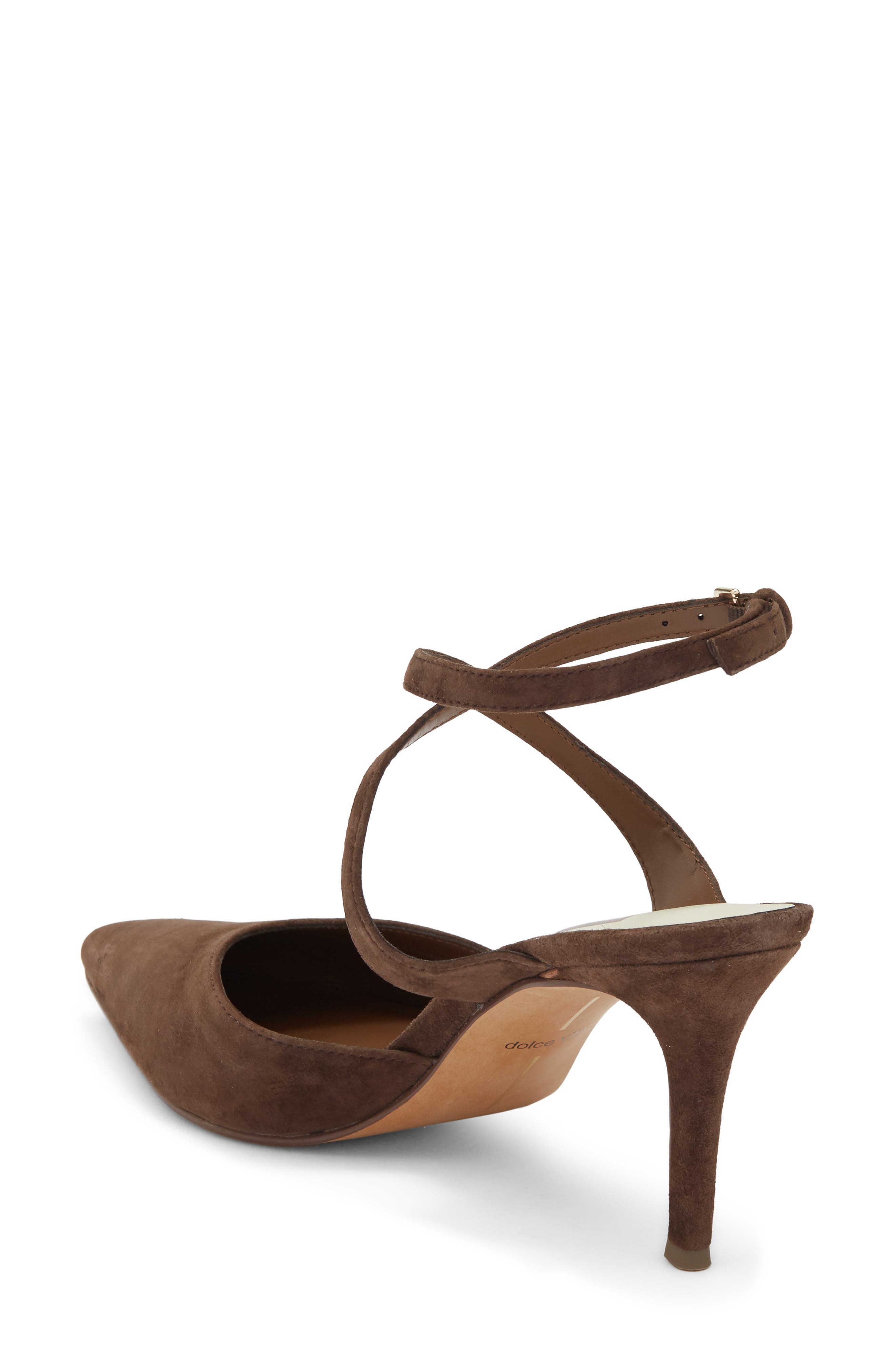 Eliora Pointed Toe Ankle Strap Pump, Alternate, color, DARK CHOCOLATE SUEDE