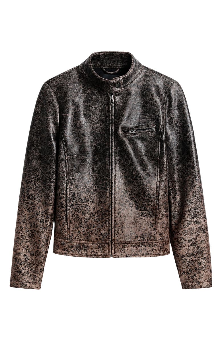Desigual Distressed Faux Leather Hybrid Jacket, Alternate, color, Brown