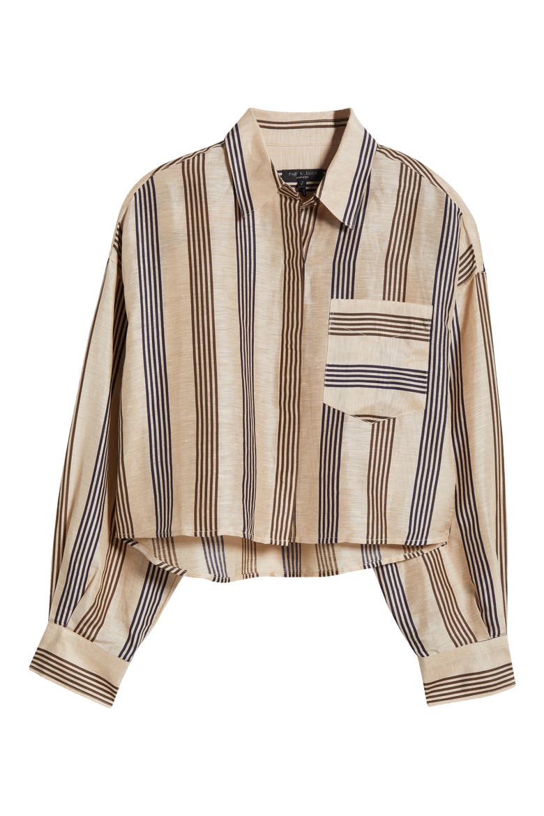 Beatrice Stripe Linen & Silk Crop Button-Up Shirt, Alternate, color, CREAM STRIPE