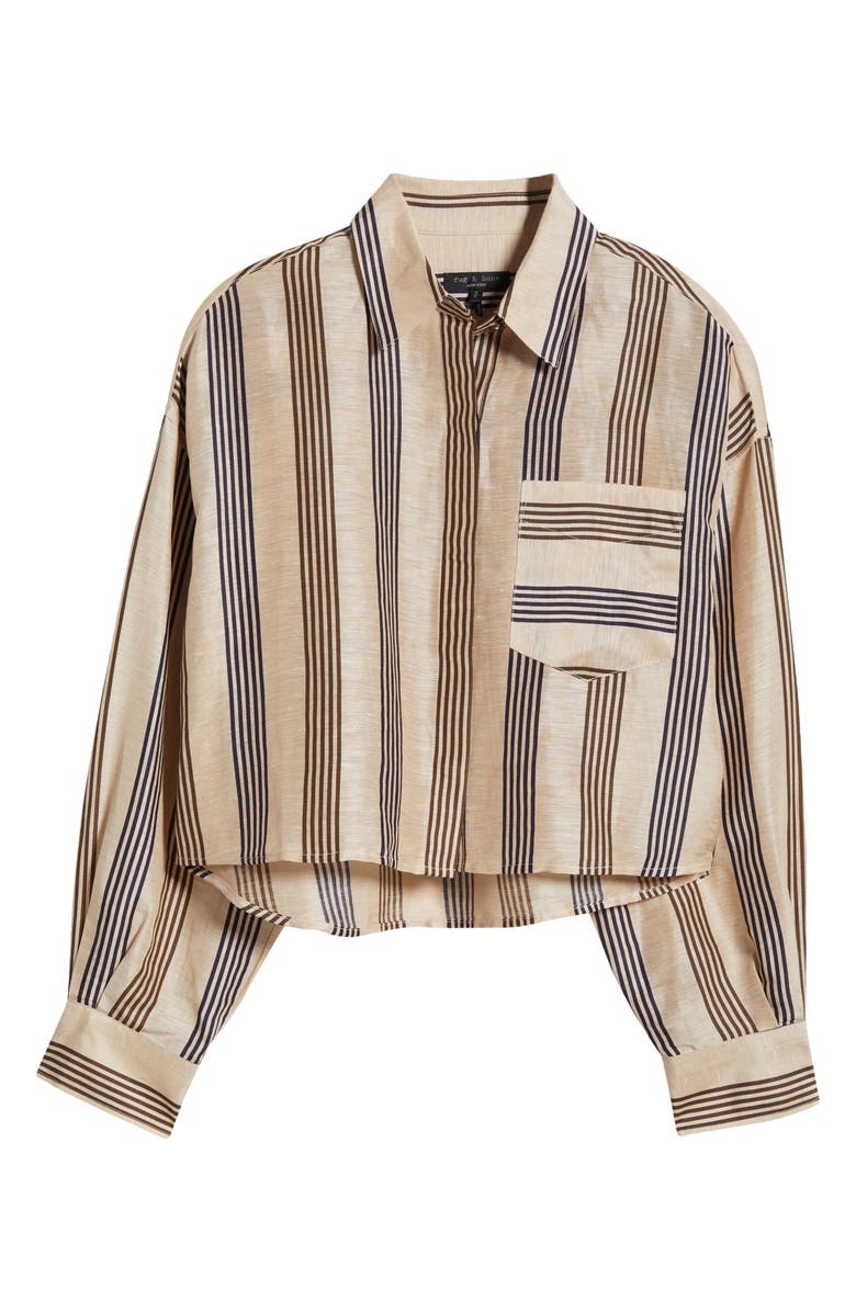 rag & bone Beatrice Stripe Linen & Silk Crop Button-Up Shirt, Alternate, color,