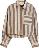 rag & bone Beatrice Stripe Linen & Silk Crop Button-Up Shirt